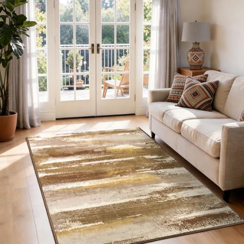 Entryway Rug 3x5 Bedroom Area Rugs: Modern Abstract Throw Rug - color: Brown, size: 3' x 5' (Rectangular)