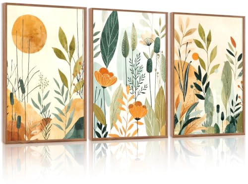 CHDITB Boho Botanical Framed Wall Art Set, Minimalist Nature Plant Decor - color: Boho floral, size: 16"L x 24"W