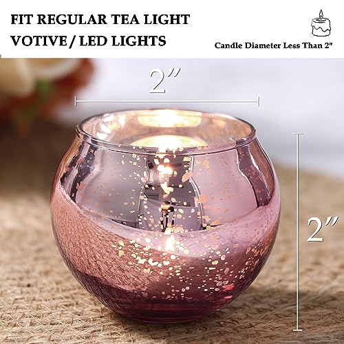 Volens Round Rose Gold Votive Candle Holders, 12 Pcs Mercury Glass Votives - color: Rose Gold, size: 12 PACK