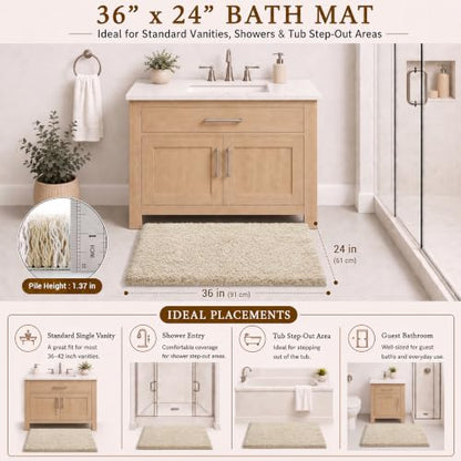 Yimobra Bathroom Rugs Non Slip Washable 36X24, Plush Bath Mat, Beige&White - color: Light Beige and White, size: 36" X 24"