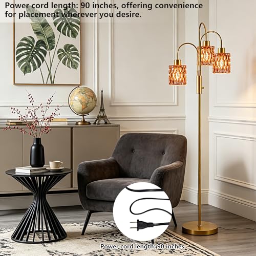 Red Glass Floor Lamp 3-Light 70" Gold Dimmable Modern Tall Standing Lamps - color: Deep Red Cylinder-Gold