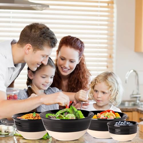 HASENSE Nesting Ceramic Mixing Bowls Set of 4, 2.5/1.5/1.0/0.5 Qt Black & Beige Stoneware Bowls, Farmhouse Bowls for Cooking, Baking, Fruit & Holiday Serving, Dishwasher & Microwave Safe - color: Black, size: 84+65+40+20 oz