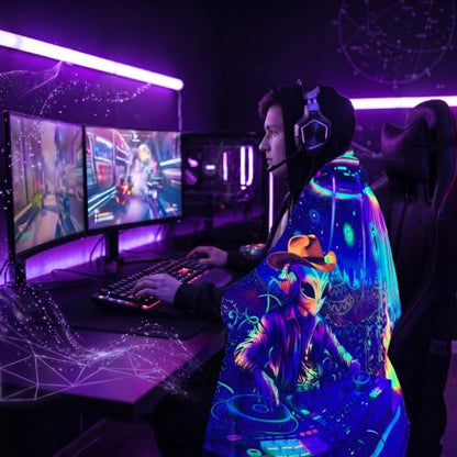Blacklight Galaxy Alien Party Throw Blankets UV Reactive Night Sky Spaceship Throw Blanket Glow in the Dark Under Black Lights Game Room Decor Soft Throw Gifts 59x51 Inches - color: Alien Party