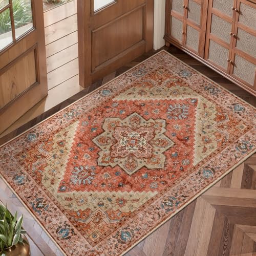 Tangsoo Vintage 2x3 Washable Rugs for Entryway, Non Slip Small Area Rug - color: Terracotta/Multi, size: 2' X 3' (Rectangular)