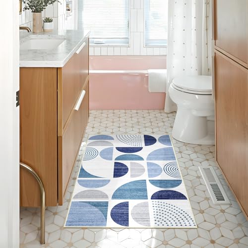 MUJOO Blue Small Rug Washable,2x3 Area Rugs Non Slip Modern Abstract - color: Blue and Grey, size: 2' x 3' (Rectangular)