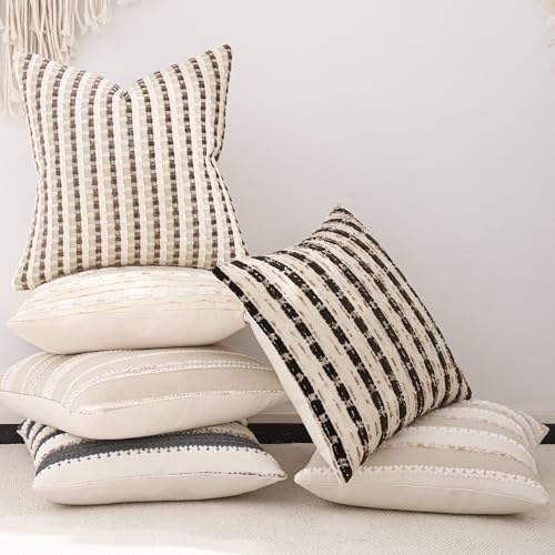 Beige Boho Outdoor Throw Pillow Covers 16x16 Set of 2 - color: Beige, size: 16" x 16" (Pack of 2)