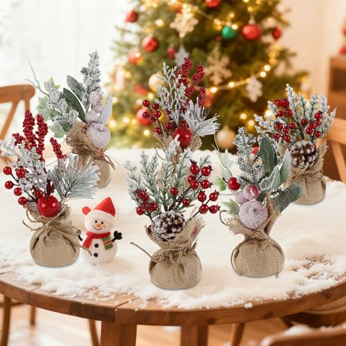 winemana 6 Pcs Mini Christmas Tree Table Decorations Holiday Centerpieces - size: Style 3