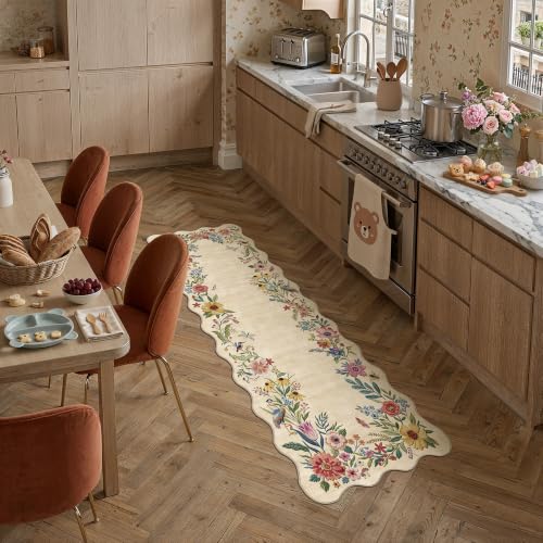 2x6 Floral Beige Scalloped Runner Rug - color: Scalloped | Beige, size: 2' x 6' (Runner)