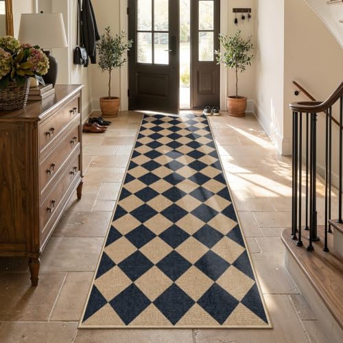 Lahome Checkered Hallways Runner Rug Non Slip, 2'6" x 10' Rugs for Kitchen - color: Black/Checkerboard -2, size: 2'6" x 10' (Runner)