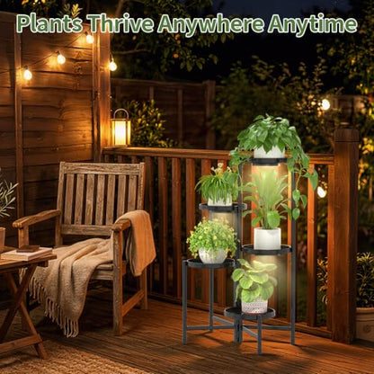 LASZOLA Plant Stand Indoor 10 Inch Large Tray With Lights, 5 Tier Black - color: Black with Light, size: 5 Tier