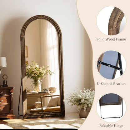 71"x30" Arched Full Length Mirror with Solid Wood Frame, Walnut - color: Walnut, size: 71"L x 30"W