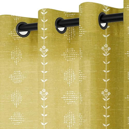 Mustard Yellow Boho Curtains, Retro Pattern Mid Century Modern Curtains for Bedroom Living Room Kitchen 63 Inch Length - color: Mustard Yellow ( in the Sunlight ), size: 52"W x 63"L (Pack of 2)