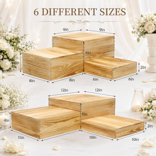 6 Pack Wooden Buffet Risers Cupcake Stand Buffet Display with Mini Signs - color: Beige, size: 6 Pcs