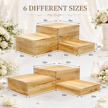 6 Pack Wooden Buffet Risers Cupcake Stand Buffet Display with Mini Signs - color: Beige, size: 6 Pcs