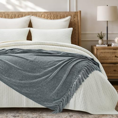 EverGrace Chenille Knit Throw Blanket for Couch, 60"x80", Dusk Blue - color: Dusk Blue, size: 60"x80"