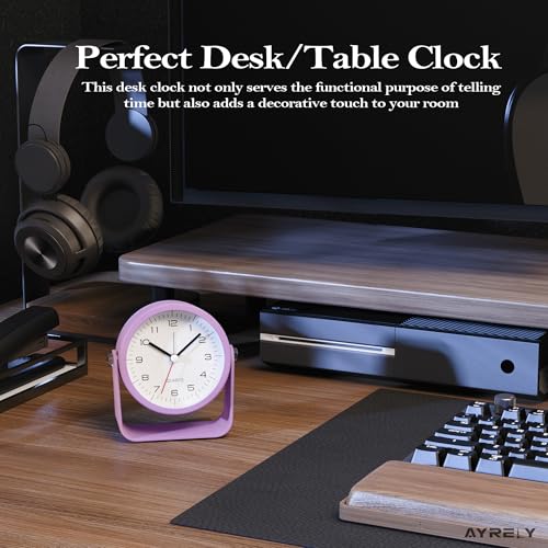 AYRELY® 3.5" Small Analog Travel Alarm Clock, Battery Operated Desk Clock - color: Purple