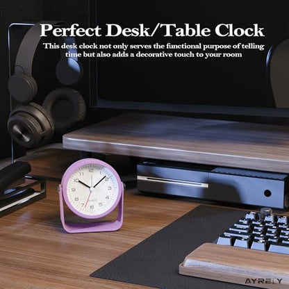 AYRELY® 3.5" Small Analog Travel Alarm Clock, Battery Operated Desk Clock - color: Purple