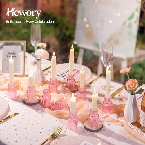 Hewory Glass Pink Candle Holder Bulk, 10PCS Valentines Taper Candle Holders - color: Pink, size: 10PCS