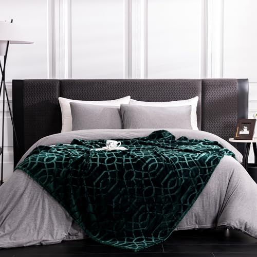 Soft Cozy Fleece Queen Size Blanket, 90x90 Inches – Lightweight Plush Blanket for Bed, Fuzzy 3D Jacquard Design - Forest Green - color: Forest Green, size: Queen (90" x 90")