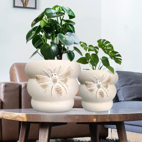 Ceramic Plant Pots, 8+6 Inch, 2 Pcs Indoor Planters with Drainage Holes - color: Terrabee Beige, size: 8+6 Inch