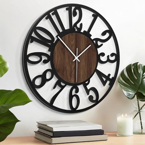 LEIKE 14in Arabic Numeral Wall Clock Battery Operated Black, Silent Non Ticking, Wall Clocks for Living Room Decor, Small Classic for School, Office, Home, Kitchen, Bedroom - color: Wood-arabic, size: 14in
