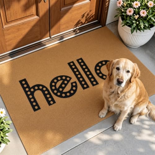 Vaukki Outside Welcome Doormat 17''x30'', Non Slip Coco Coir Door Mat - color: Hello, size: 1'5" x 2'6" (Rectangular)