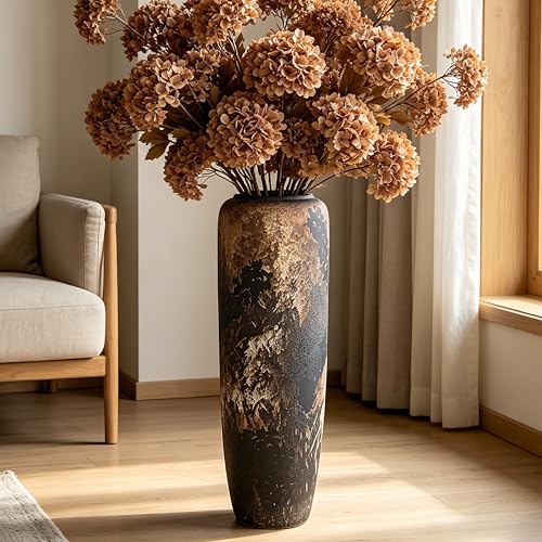 Black Rustic Ceramic Floor Vase, 24 Inch, Large Decor - size: 23.6 Inch