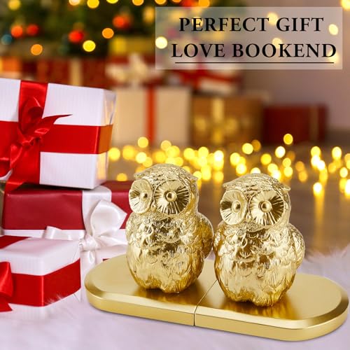 Book Ends, Bookends Gold Owl Bird, Kids Rooms, Non-Skid Bookend, Heavy Duty Resin Book Stopper for Books, Bookends for Shelves, Decorative Holder, Gift for Women, 9.05 * 3.7 * 4.72'' Gold