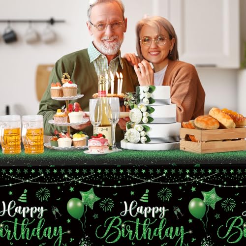 Tudomro 3 Pcs Plastic Happy Birthday Party Tablecloths,Black Green - color: Black Green