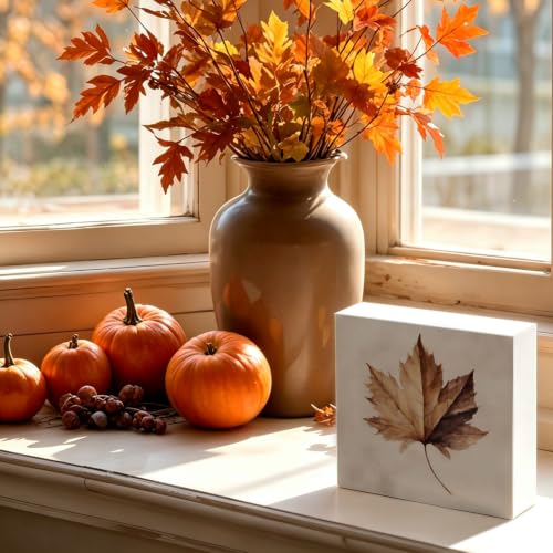 Rustic Fall Maple Leaf Wooden Box Sign Desk Decor - color: Rustic Fall