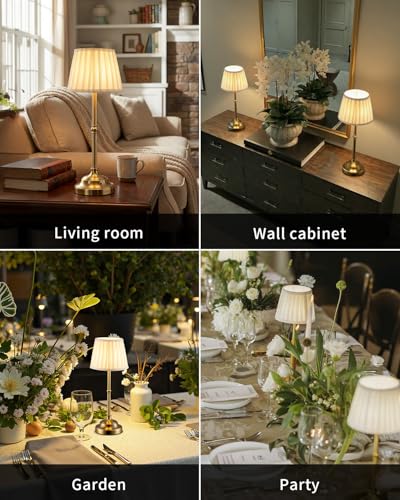 KDG Gold Cordless LED Table Lamps Set of 2, Beige Fabric Shade Desk Lamps - color: Gold + Beige Lampshade (2 Pack)