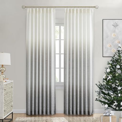 Ombre Pinch Pleated Semi Sheer Curtain, 40"Wx84"Lx2, Cream White to Grey - color: Grey/Pinch Pleat, size: 40"W x 84"L (Pack of 2)
