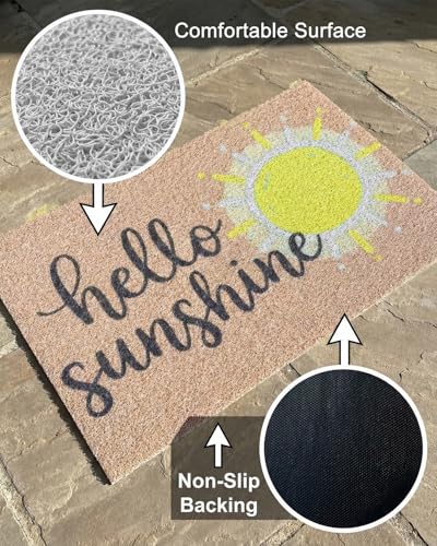 Cheerful Hello Sunshine Coil Door Mat 20x30 Inch - color: Hello Sunshine