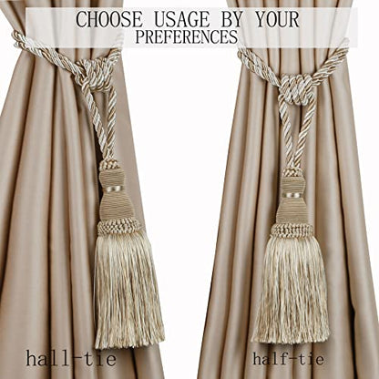 BEL AVENIR 2 Pack Curtain Tiebacks Tassel Drapery Tie-Backs Rope Holdbacks - color: Mix Beige, size: 2 Pack
