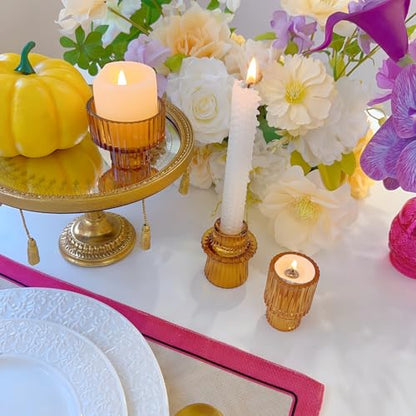 Glass Candlestick Holders, Taper Candle Holders, Set of 3, Amber - color: Amber, size: 3 PCS