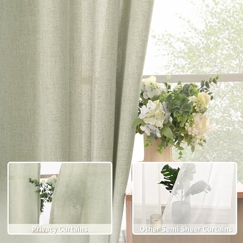 BGment Sage Green Faux Linen Curtains 63 Inch Length 2 Panels for Bedroom - color: B - Linen Sage Green, size: 52"W x 63"L (Pack of 2)