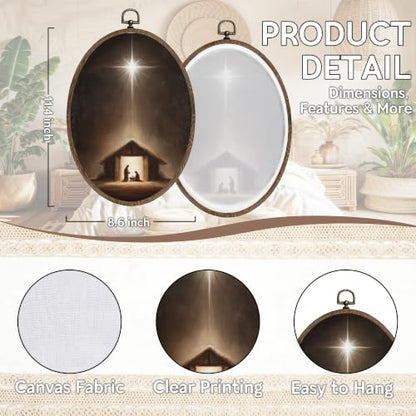FLAWAFLOMA Nativity Christmas Oval Canvas Wall Art Decor 8.6x11.4 Inch - color: Christmas-19