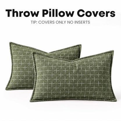 AVOIN colorlife Olive Green Flange Edge Throw Pillow Covers 20x12 Inch 2PC - color: Olive Green, size: 20" x 12" (Pack of 2)