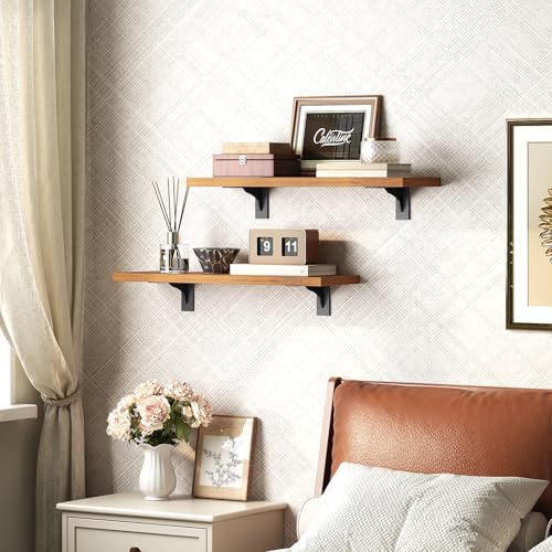 HOOBRO Floating Shelves for Wall, 15.7" Wall Mounted Shelves Set of 2 - color: Rustic Brown + Black, size: 15.7 Inches