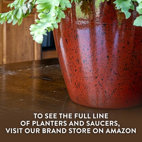 Vogue Resin Planter, Pottery Finish Garden Pot, 8” Patina Copper