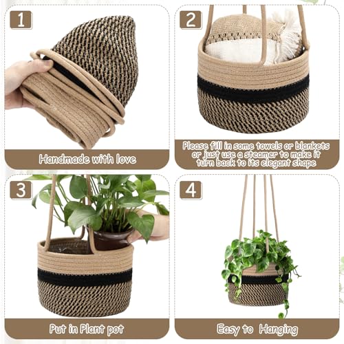2 Packs Hanging Planter Basket 7.8" Cotton Rope Woven Plant Hangers Indoor Plant Boho Hanger Large Hanging Wall Plants for Outdoor Home Decorations Fence Planters Plant Flower Pots
