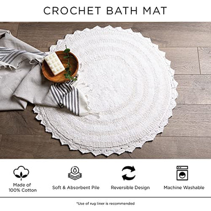 DII Crochet Collection Reversible Bath Mat, Small Oval, 17x24, Off-White - color: Off White, size: 1'5" x 2' (Oval)