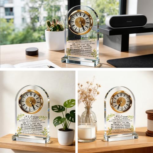 WKYAER Acrylic Desk Clock for Mom, Sentimental Keepsake with Heartfelt Message, My Rock, My Guardian Angel, Family Appreciation Gift, Mother's Day Birthday Gifts, 4.3 x 7.8 in - color: Gift 09