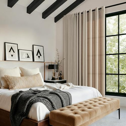 Taupe 80 Inches Long Linen Semi Sheer Curtains Bronze Grommet Drape - color: Burlywood Birch, size: 52"W x 80"L (Pack of 2)