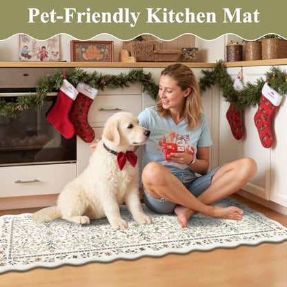 Yamaziot Boho Anti Fatigue Kitchen Rug Set of 3 Scalloped, Light Green - color: Light Green, size: 17.3"x29"+17.3"x35"+17.3"x47"