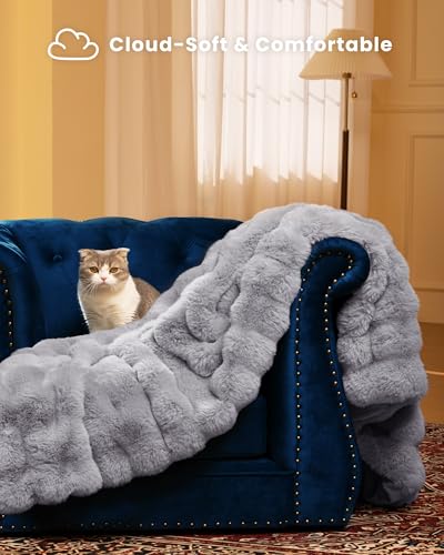Ultra Soft Cozy Faux Fur Throw Blanket, Fuzzy Plush Thick Bubble Blanket, Oversize Luxury Fluffy Blanket for Couch, Bed, and Living Room, 50x60 Inches, Light Grey - color: Bubble Light Grey, size: Throw(50" X 60")