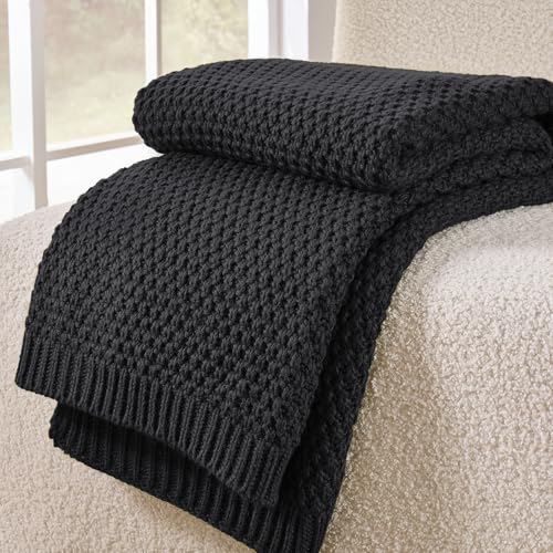 Charcoal Grey Throw Blanket, Sweater-Soft Moss Knit, 50" x 60" - color: Moss-charcoal Grey, size: 50"x60"