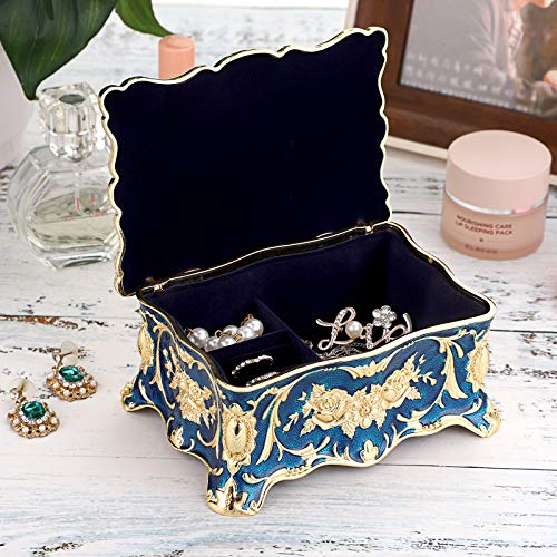 Hipiw Vintage Jewelry Organizer Box Metal Trinket Storage Box, Blue Medium - color: Blue, size: Medium