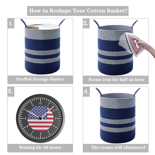 Blue Hamper Tall Woven Laundry Basket 80L Large - color: Dark Blue