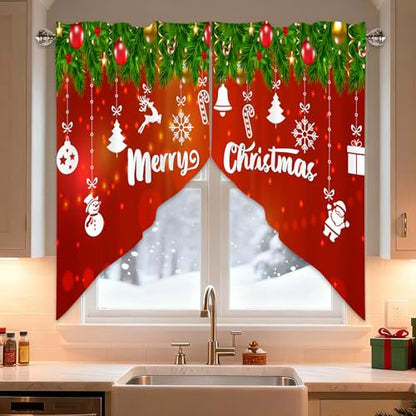 Christmas Green Leaves Winter Swag Curtains 1 Pair, 28x36 in - color: Red 1, size: 28"W x 36"L (Pack of 2)